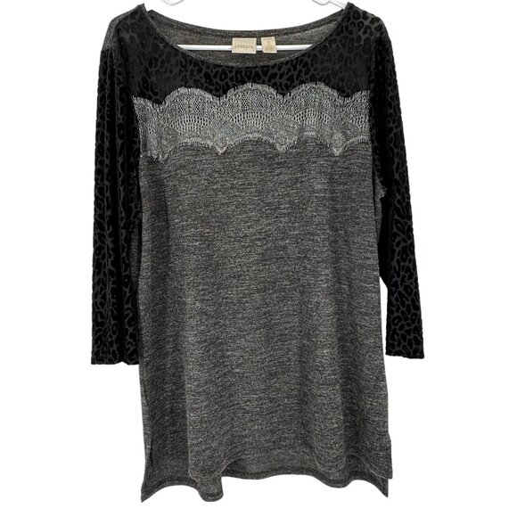 Chico Top Lace Velvet Cheetah Print Sleeves Size 2 Women Large - Picture 1 of 12